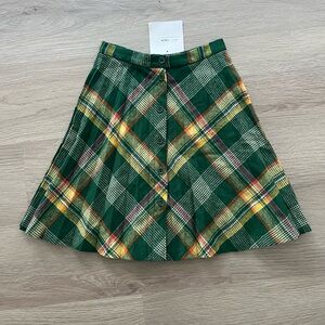 pleated vintage green wool plaid mini skirt size xs